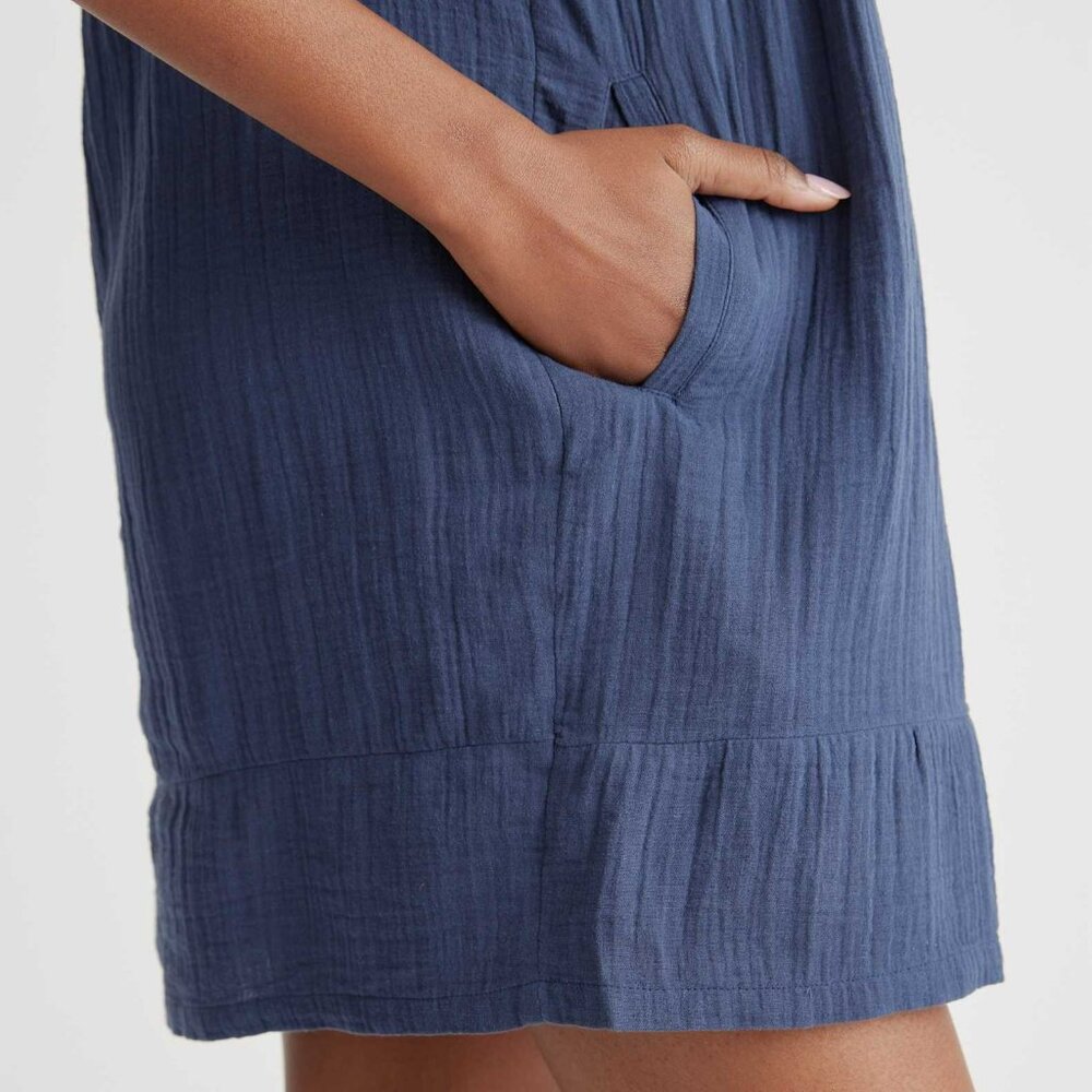 Quince 100% Organic Cotton Gauze Sleeveless Swing Dress, Indigo Blue, Large - Picture 5 of 11